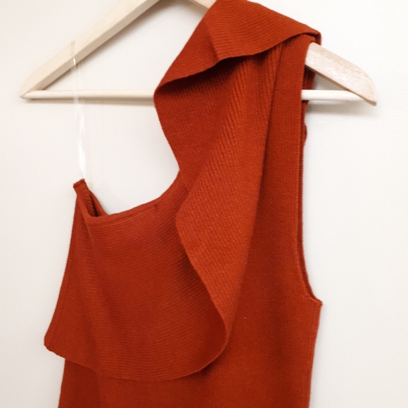 WHITE CLOSET One Shoulder Knit Dress with Bolero Wrap in Rust Orange - Picture 4 of 9